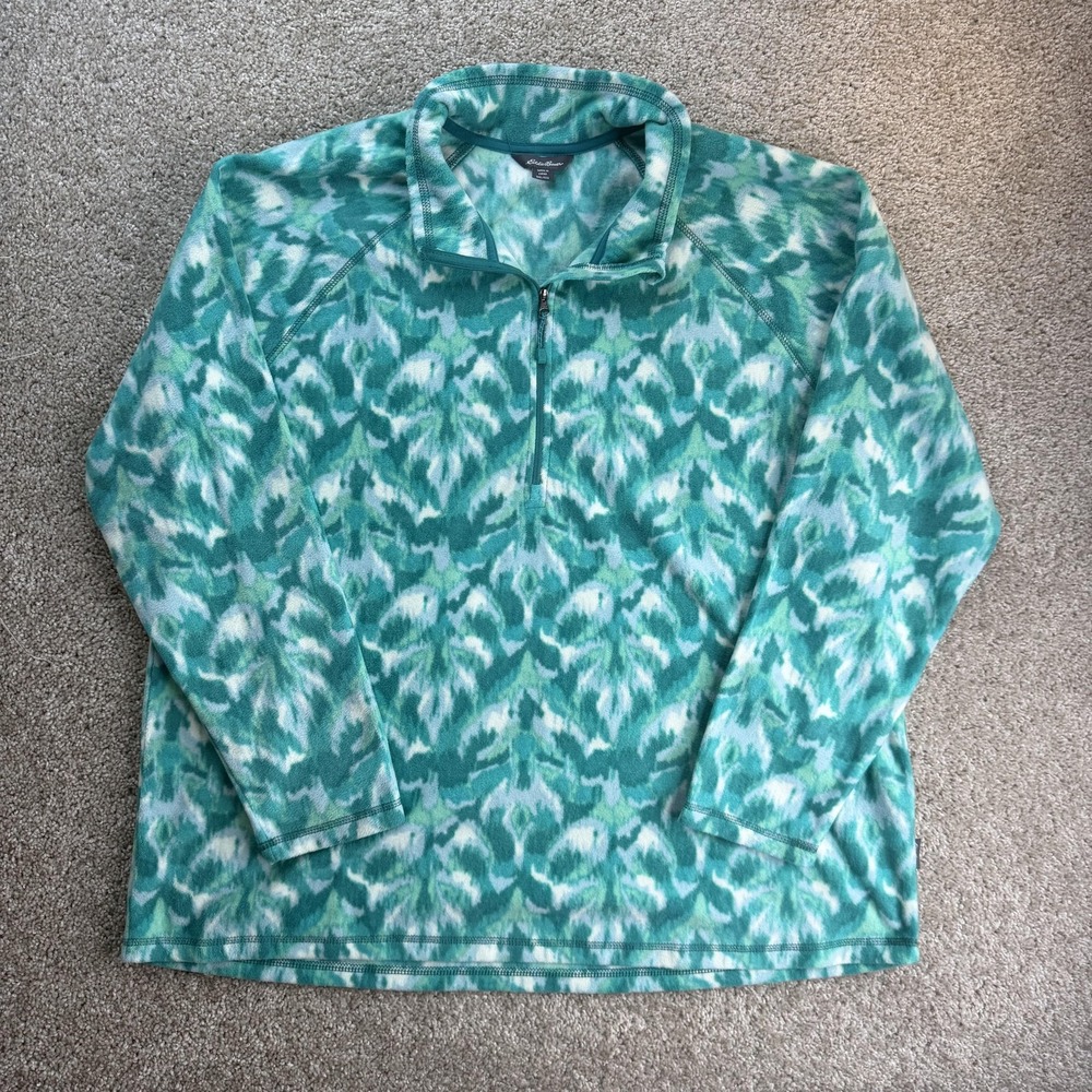 Eddie Bauer Pullover Womens 2XL Green Fleece 1/4 Zip Geometric Long Sleeve Top